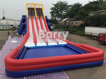 Four Lanes Giant Inflatable Slide / PVC Water Slide With Big Pool For Adults