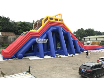 Four Lanes Giant Inflatable Slide / PVC Water Slide With Big Pool For Adults