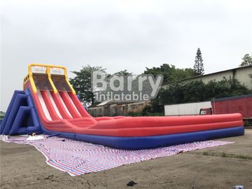 Four Lanes Giant Inflatable Slide / PVC Water Slide With Big Pool For Adults