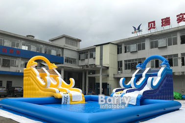 Customized Size Inflatable Water Slides With Swimming Pool For Business Rent