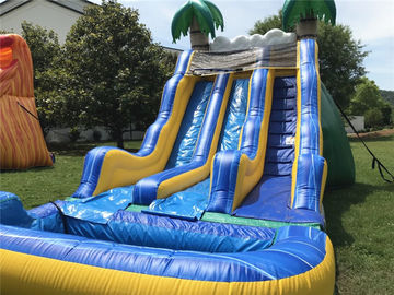 Commercial Tropical Inflatable Large Water Slides Double  With Pool