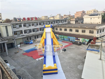 Outdoor Public Garden Big Yellow Commercial Inflatable Water Slide With Pool