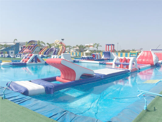 Anti - UV 0.9mm PVC Tarpaulin Inflatable Water Obstacle Course For Lake