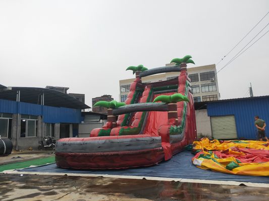 Dark Red Colorful Water Park Inflatable Floating Slide With Pool