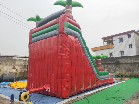 Dark Red Colorful Water Park Inflatable Floating Slide With Pool