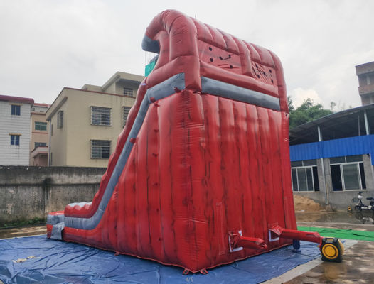 Commercial Inflatable Water Slide Pool Double Lane Dark Red Grey Color