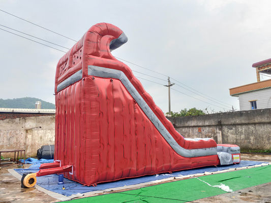 Commercial Inflatable Water Slide Pool Double Lane Dark Red Grey Color