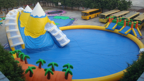 UV Resistance PVC Tarpaulin Inflatable Water Park With Pool Well Tailed