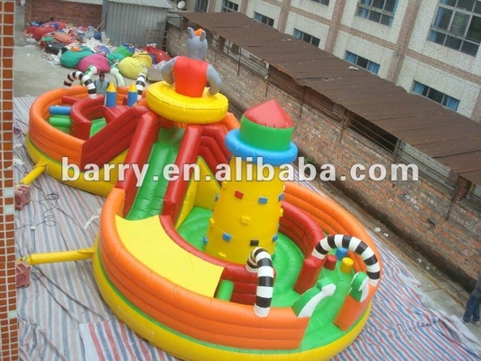 Anti Mildew 1000D Inflatable Theme Park With Slide Obstacle Courses