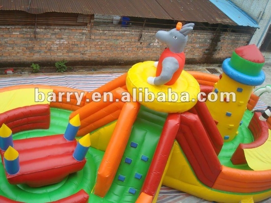 Anti Mildew 1000D Inflatable Theme Park With Slide Obstacle Courses