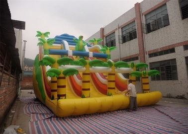 Yellow Commercial Inflatable Slide , Inflatable Stair Slide With Two Slide Way