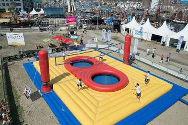 Outdoor Inflatable Sports Games , Inflatable Volleyball Court With Trampoline