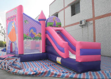 Kids 3 In 1 Combo Bounce House , Pink Princess Bouncy Castle With Slide