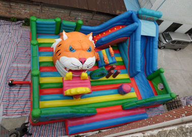 Amusement Tiger Head childrens Inflatable Bouncy Castle With Slide
