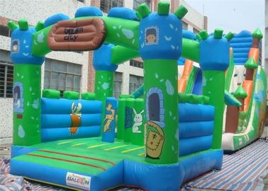Square Green Outdoor Inflatable Bouncer , Inflatable Bounce House With Slide