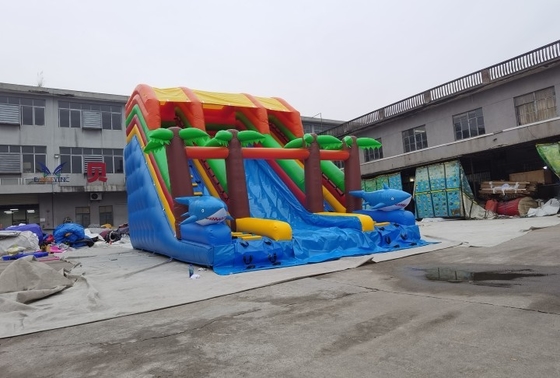 0.55mm PVC Commercial Inflatable Palm Tree Water Slide EN14960 Standard