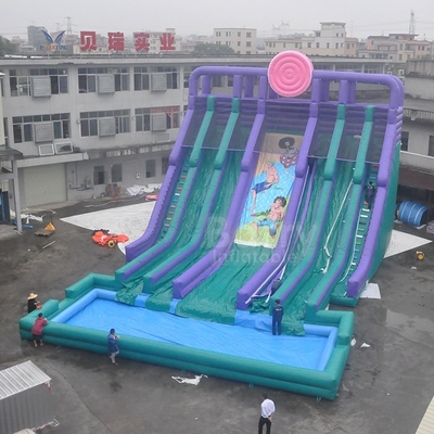 Customize 4 Lanes Inflatable Water Slides With Pool Constant Blowing