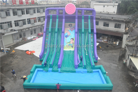Customize 4 Lanes Inflatable Water Slides With Pool Constant Blowing