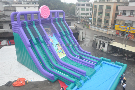 Customize 4 Lanes Inflatable Water Slides With Pool Constant Blowing