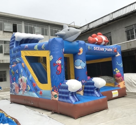 0.55mm PVC Inflatable Bouncer Ocean Themed Jumping Castle With Slide 7mLX5mWX4mH