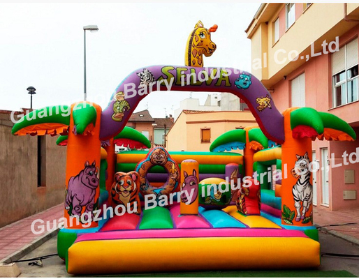 18OZ PVC Inflatable Bouncer House Colorful Blow Up Castle And Slide
