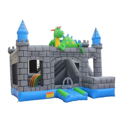 0.55mm PVC Dragon Cartoon Inflatable Jump House Blue Gray Green Color