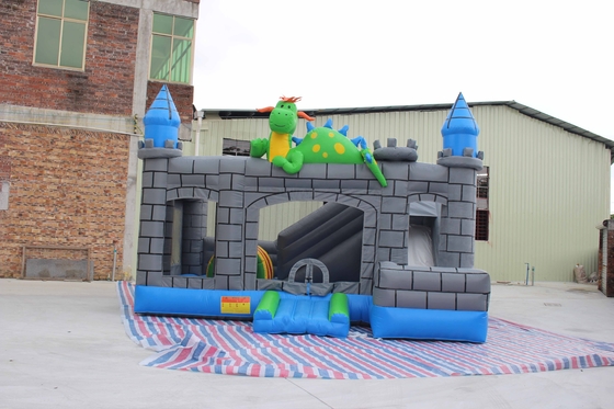 0.55mm PVC Dragon Cartoon Inflatable Jump House Blue Gray Green Color