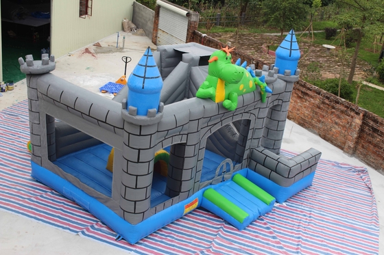 0.55mm PVC Dragon Cartoon Inflatable Jump House Blue Gray Green Color