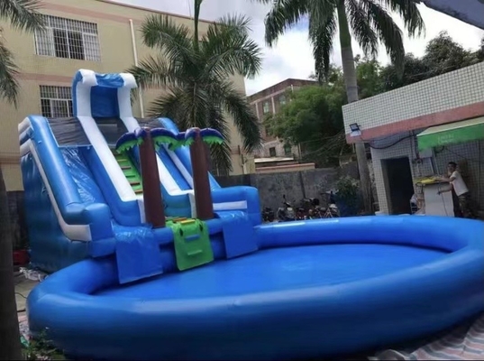 Tripple Stitch 0.9mm PVC Inflatable Water Slide With Pool 8m Dia