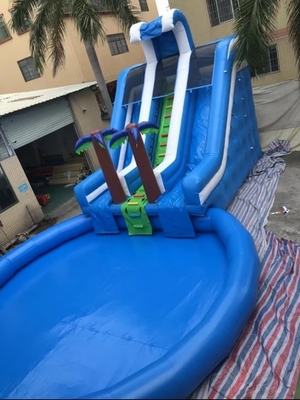 Tripple Stitch 0.9mm PVC Inflatable Water Slide With Pool 8m Dia