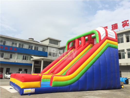 PVC Tarpaulin Rainbow Double Lane Inflatable Water Slides For Children Playground