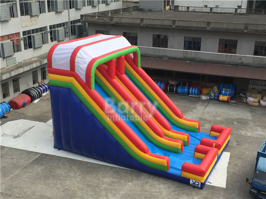 PVC Tarpaulin Rainbow Double Lane Inflatable Water Slides For Children Playground