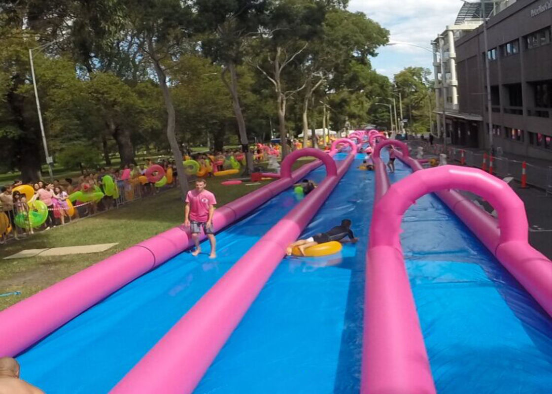 Huge Commercial Inflatable Slip And Slide Double Lane In Pink