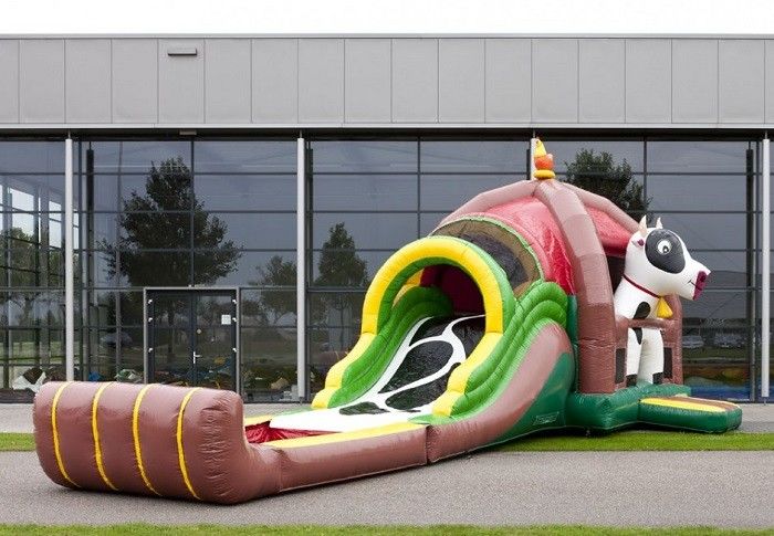 Logo Printing Outdoor Inflatable Combo Farm Cow With Slide For Event