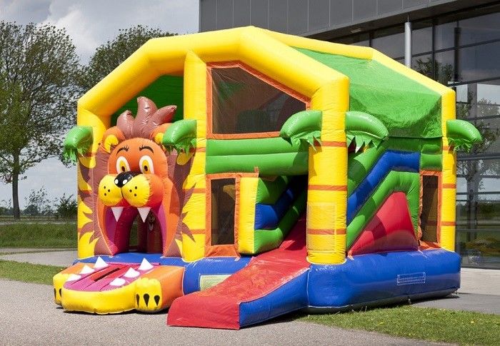 Jumper Lion Bounce House Combo With Roof / Mutiplay Overdekt Leeuw Toddler Bouncy Castle