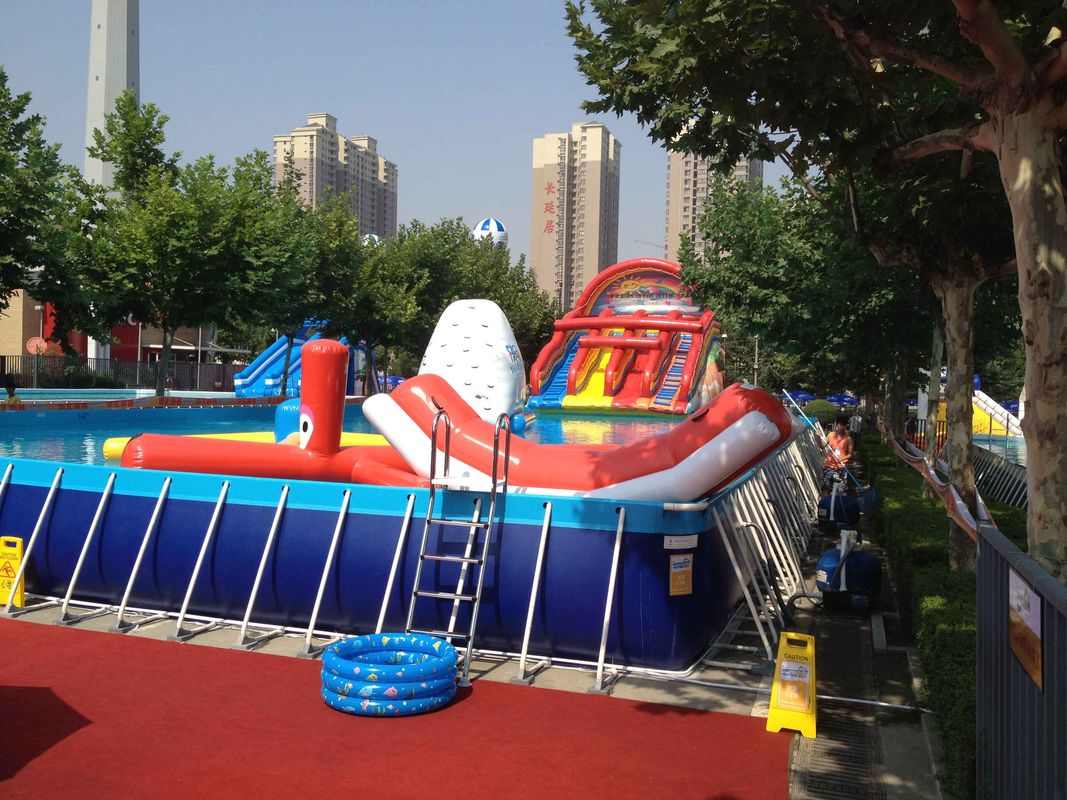 Commercial Metal Frame Pool Red Water Slide Pool With Floating Toys