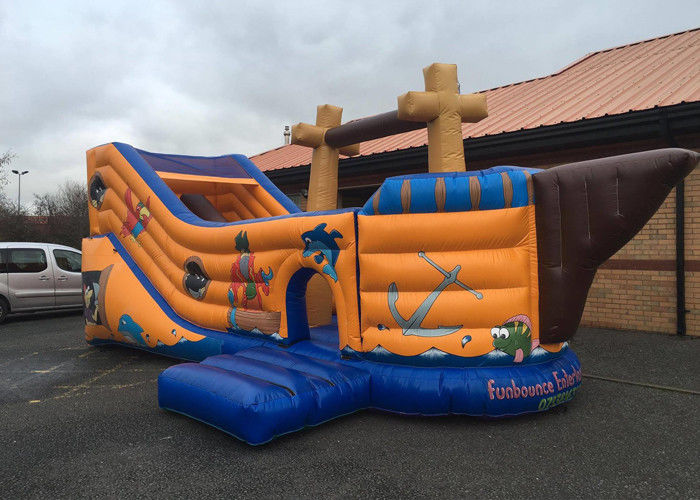 Fantastic Themed Inflatable Pirate Ship Bounce House Games With Slippy Slide