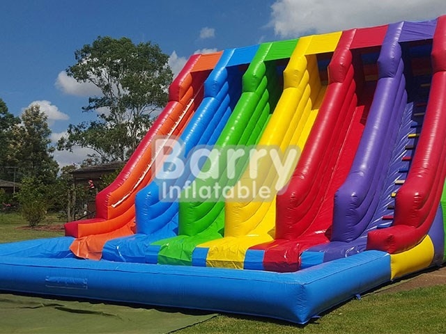 4 Lane Big Colorful Rainbow Inflatable Water Slides With Pool
