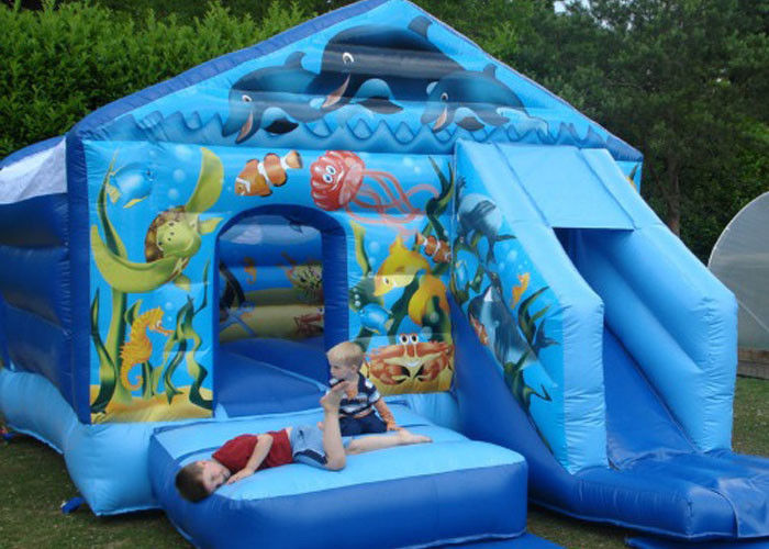 Commercial Clean Soft Blue Seaworld Bouncer Slide Inflatable Combo For Kids