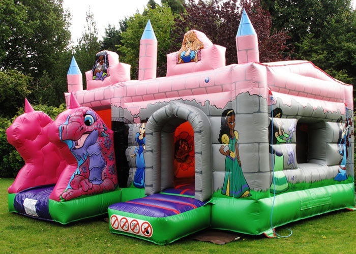 Logo Printing Pink Fairytale Bounce And Slide Inflatable Combo Castle For Children