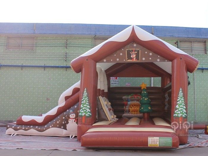 Christmas Inflatables Decorations Bounce House Slide Combo With Slide During Winter