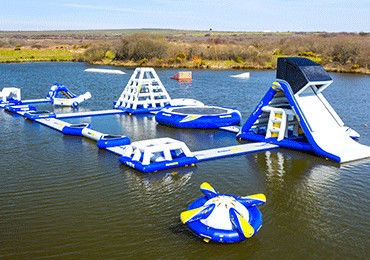 Wake Island Inflatable Water Park Durable Blue Inflatable Aqua Park For Sea