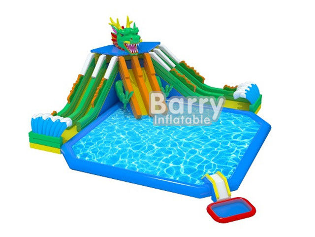 Playground Outdoor Inflatable Aqua Park / 3 Slide Inflatable Water Fun For Children