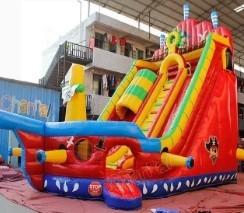 Animal Theme Inflatable Water Slides Pirate Ship Sail Dry Slide