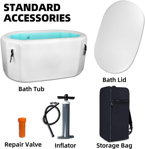 PVC Drop Stitch Blue / Black / White Portable Ice Bath Barrel Cold Plunge Inflatable Tub With Lid