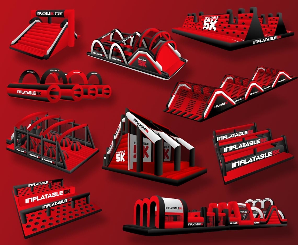 Outdoor Playground Competitive Game Red Insane Inflatable 5k Giant 5km Inflatable Obstacle Course For Events