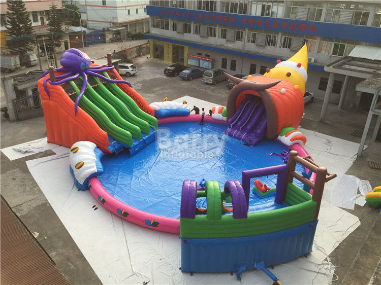 Giant Outdoor Inflatable Water Park , Custom Children Octopus Water Slide