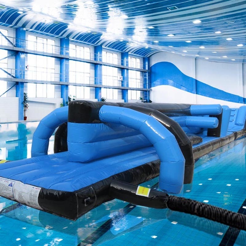 Inflatable Water Toy Obstacle Course For Pool 13M Black & Blue Twin Track Pool Inflatable Aqua Run