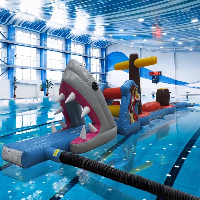Personalized 12M Shark Pirate Peril Pool Inflatable Obstacle Course For Exciting Water Fun At Beaches And Pools