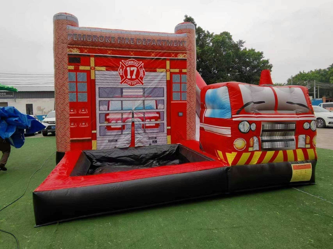 OEM ODM 3 In 1 Fire Station Bounce House With Pool Bouncy Jumper Castle Water Slide Obstacle For Kids